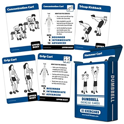 Collection of dumbbell exercise cards for upper body workouts.