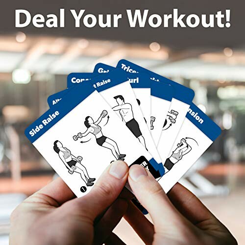 Fanned out exercise cards with illustrations of workout moves.