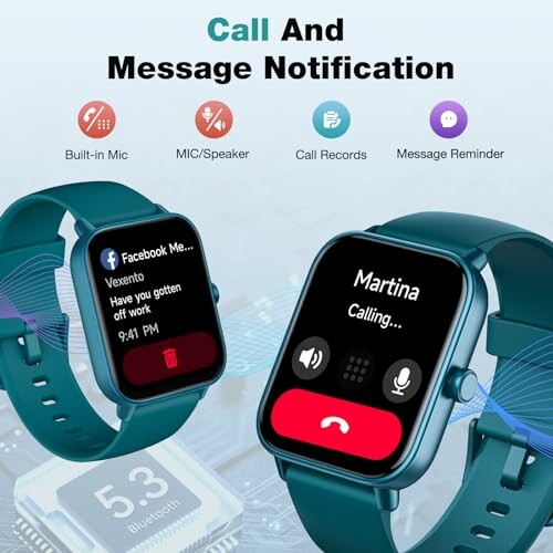 Smartwatch displaying call and message notifications